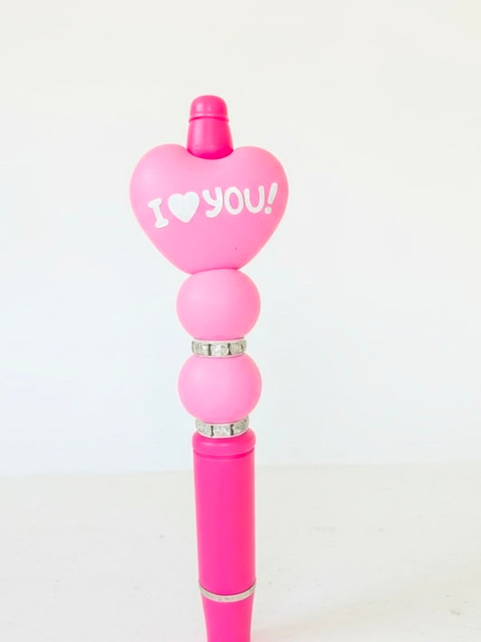 I ❤️ YOU Pink Heart Pen — Sweet Valentine Bead Pen