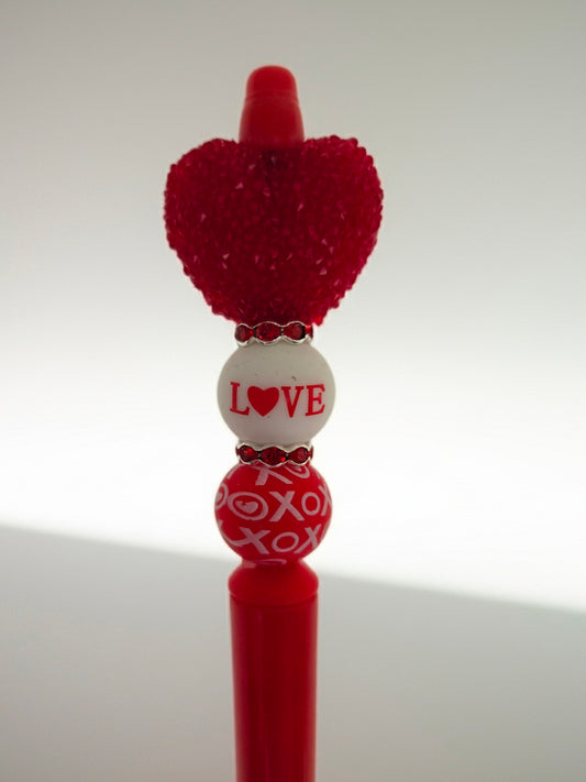 Red Crystal Heart Love Bling Pen