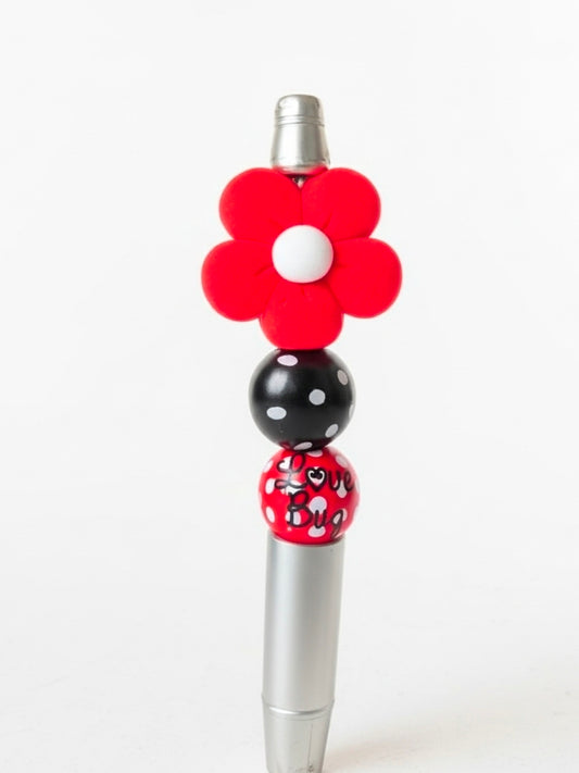 Red Flower Love Bead Pen 🌸❤️